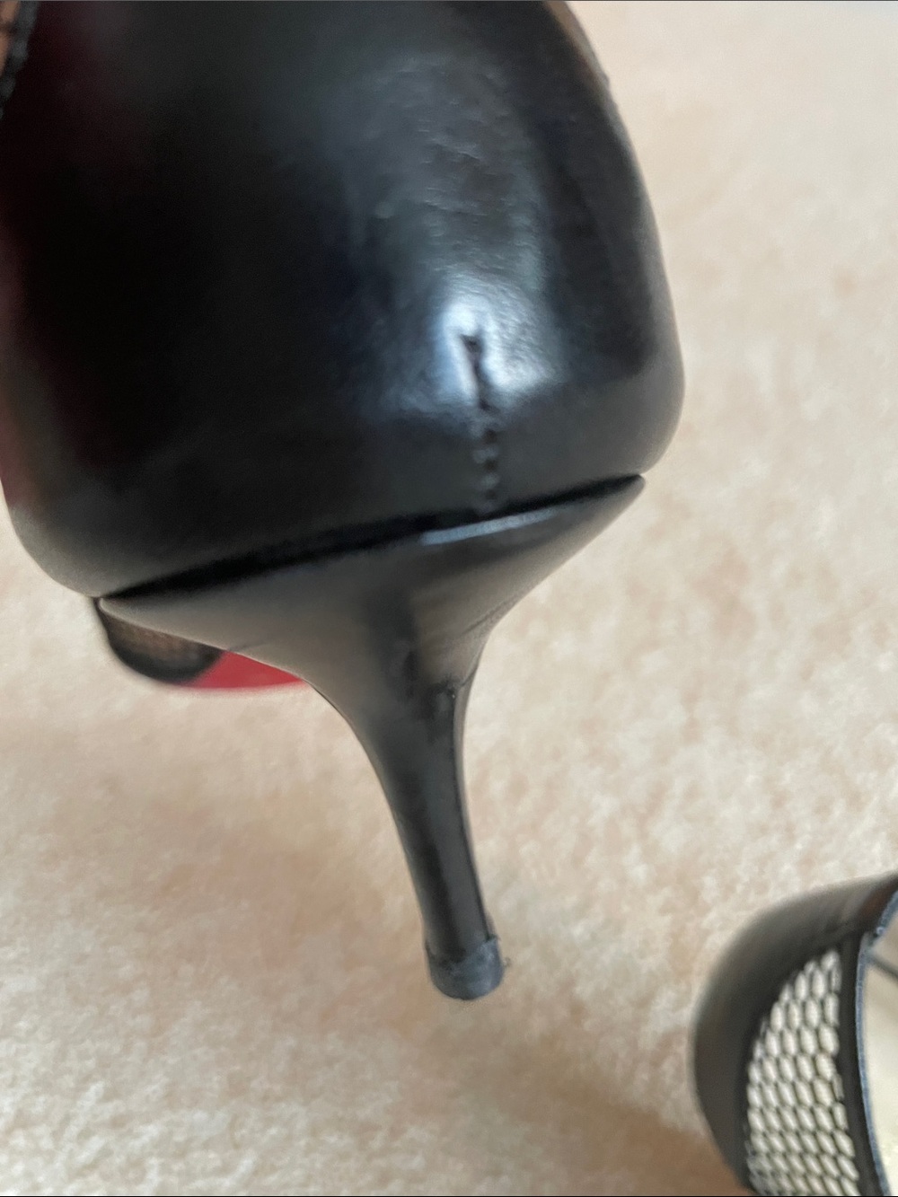 Black Mesh Peep-Toe Pumps with Red Soles - Picture 6 of 7